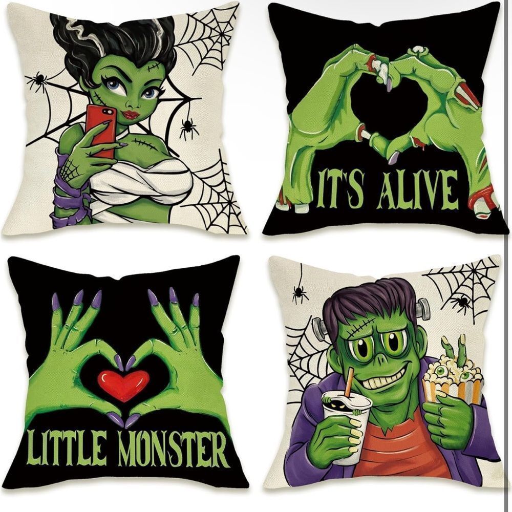 Halloween F.ran-Kens Tein Decorative Throw Pillow Covers 18 X 18 Set Of 4,